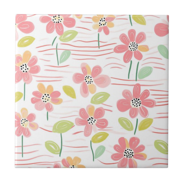 Modern Abstract Floral Line Pattern (3) Ceramic Tile (Front)