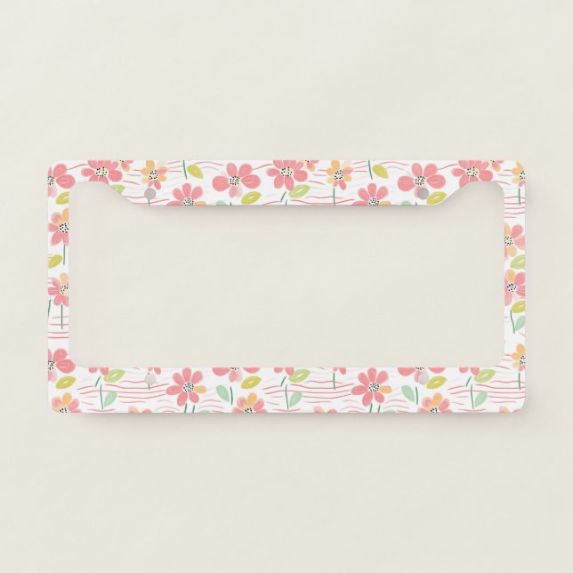 Modern Abstract Floral Line Pattern (3) License Plate Frame (Front)