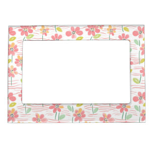 Modern Abstract Floral Line Pattern (3) Magnetic Frame
