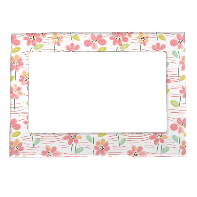 Modern Abstract Floral Line Pattern (3) Magnetic Frame (Front)