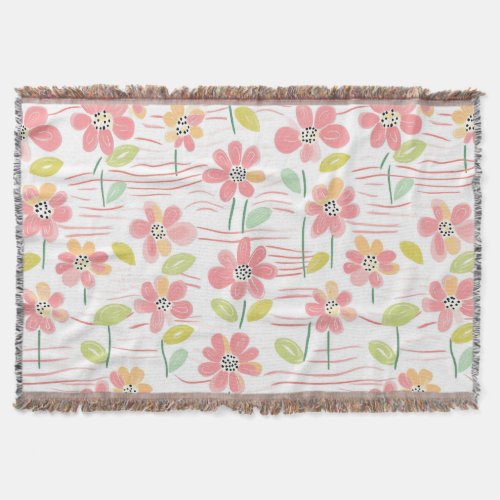 Modern Abstract Floral Line Pattern (3) Throw Blanket