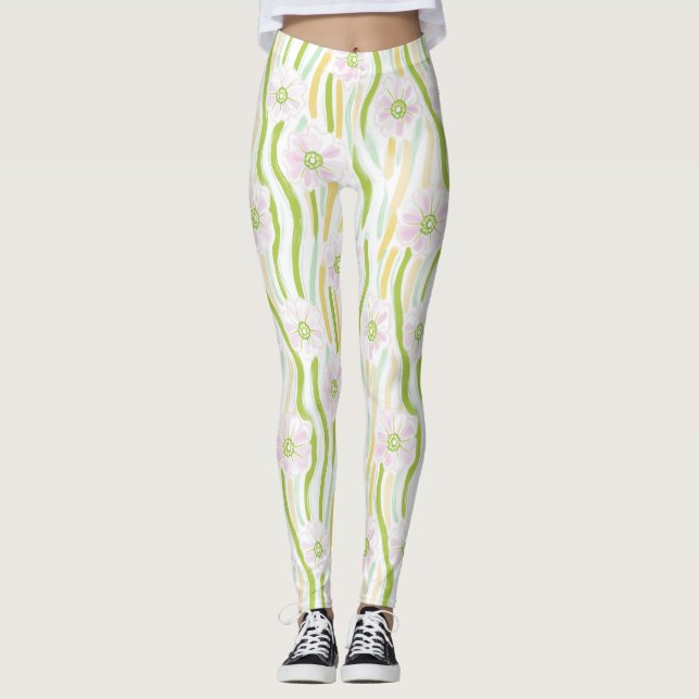 Modern Abstract Floral Line Pattern (4) Leggings (Front)
