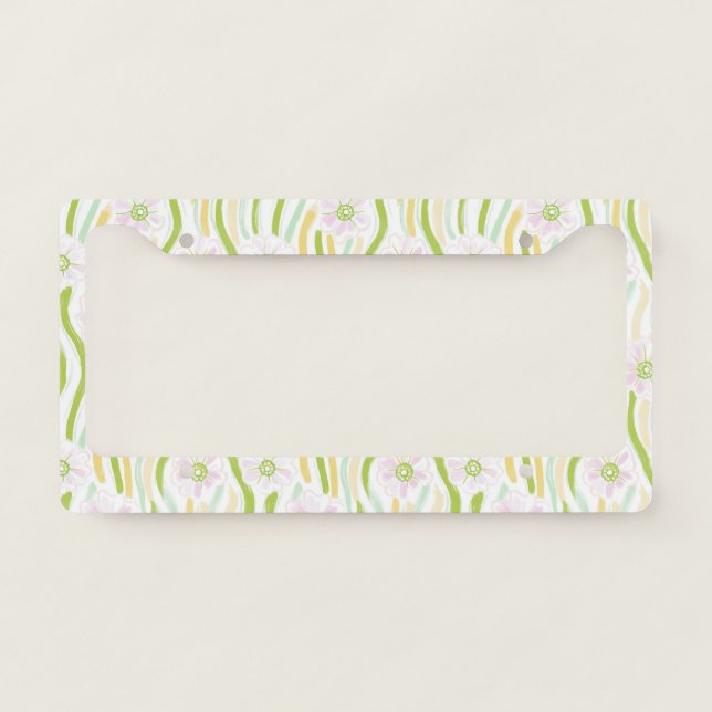 Modern Abstract Floral Line Pattern (4) License Plate Frame (Front)