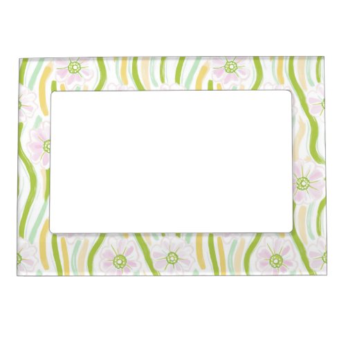 Modern Abstract Floral Line Pattern (4) Magnetic Frame