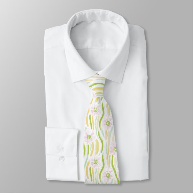 Modern Abstract Floral Line Pattern (4) Neck Tie (Tied)