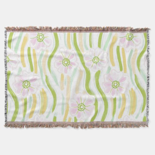 Modern Abstract Floral Line Pattern (4) Throw Blanket