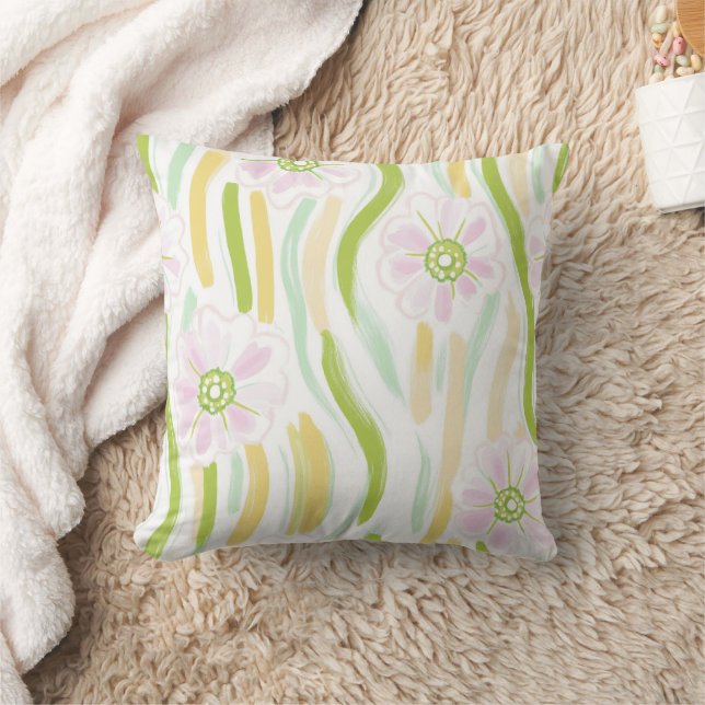 Modern Abstract Floral Line Pattern (4) Throw Pillow (Blanket)
