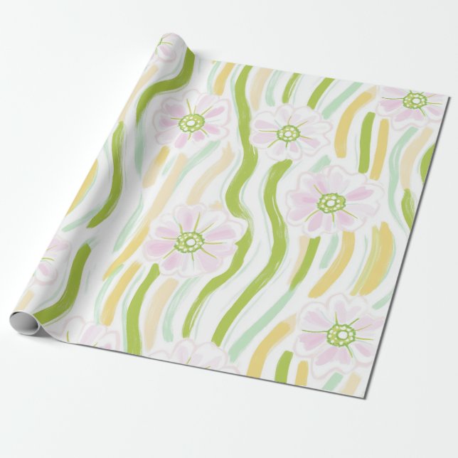 Modern Abstract Floral Line Pattern (4) Wrapping Paper (Unrolled)