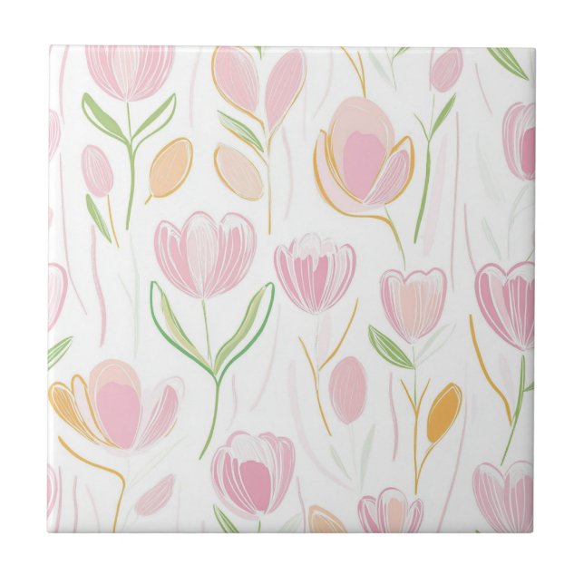 Modern Abstract Floral Line Pattern (5) Ceramic Tile (Front)