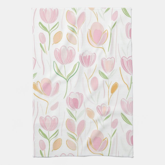 Modern Abstract Floral Line Pattern (5) Kitchen Towel (Vertical)