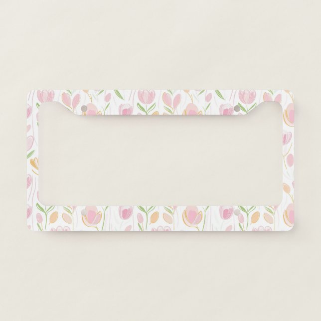 Modern Abstract Floral Line Pattern (5) License Plate Frame (Front)