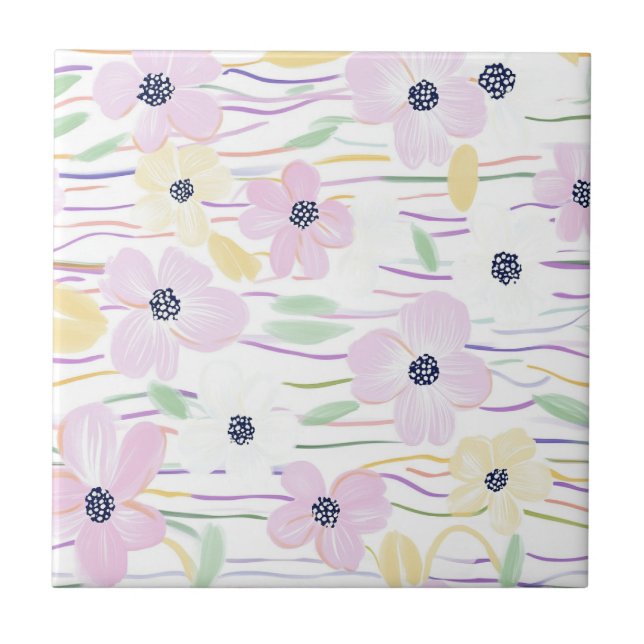 Modern Abstract Floral Line Pattern (6) Ceramic Tile (Front)