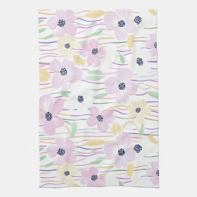 Modern Abstract Floral Line Pattern (6) Kitchen Towel (Vertical)
