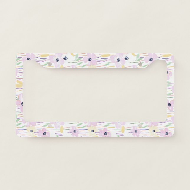Modern Abstract Floral Line Pattern (6) License Plate Frame (Front)