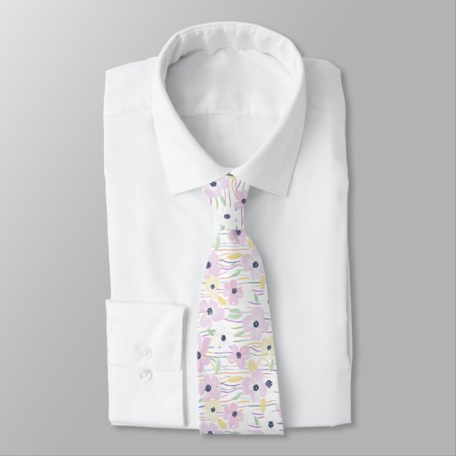 Modern Abstract Floral Line Pattern (6) Neck Tie (Tied)