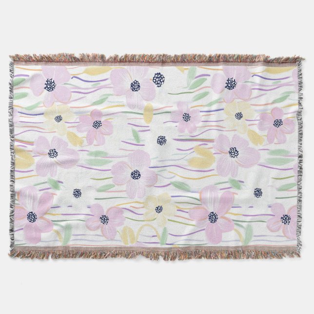 Modern Abstract Floral Line Pattern (6) Throw Blanket (Front)