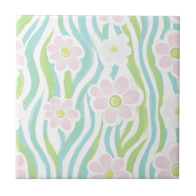 Modern Abstract Floral Line Pattern (8) Ceramic Tile (Front)