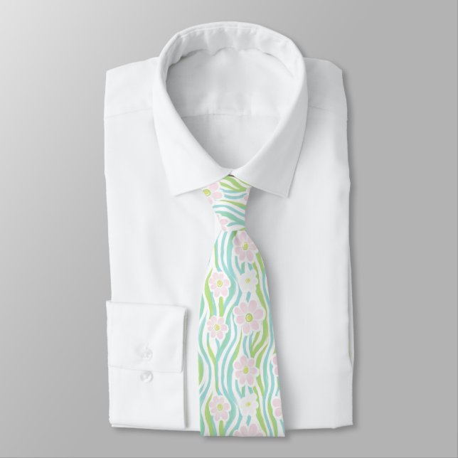 Modern Abstract Floral Line Pattern (8) Neck Tie (Tied)
