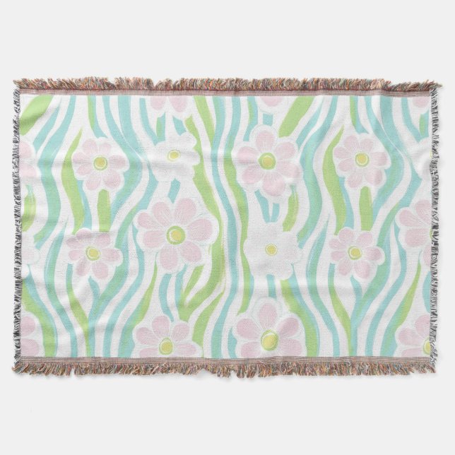 Modern Abstract Floral Line Pattern (8) Throw Blanket (Front)