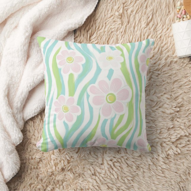 Modern Abstract Floral Line Pattern (8) Throw Pillow (Blanket)