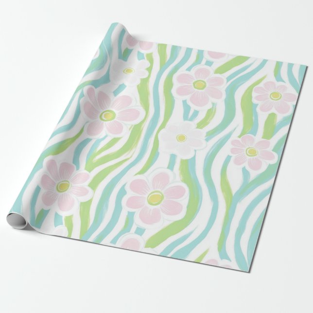 Modern Abstract Floral Line Pattern (8) Wrapping Paper (Unrolled)