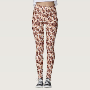 Modern Abstract Floral Mocha Mousse Beige Preppy Leggings