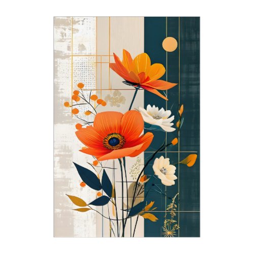 Modern Abstract Floral Orange and Black Acrylic Print