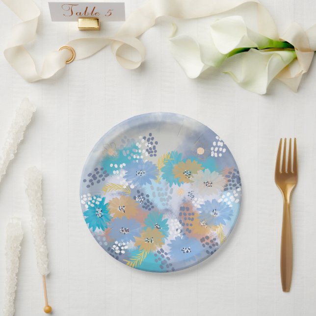 Modern abstract floral paper plates (Wedding)