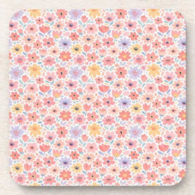 Modern Abstract Floral Pattern Beverage Coaster (Front)