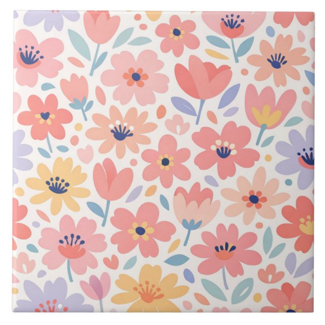 Modern Abstract Floral Pattern Ceramic Tile (Front)