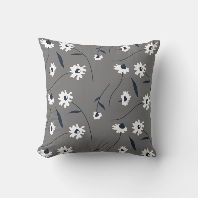Modern Abstract Floral Pattern Grey Throw Pillow (Front)