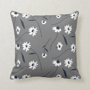 Modern Abstract Floral Pattern Grey Throw Pillow