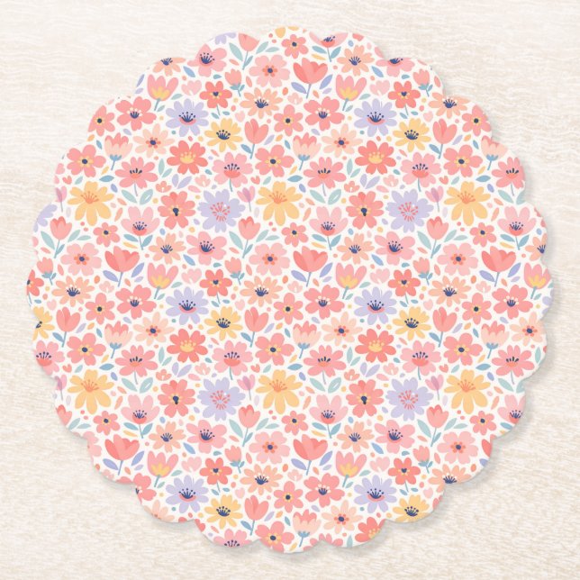Modern Abstract Floral Pattern Paper Coaster (Front)
