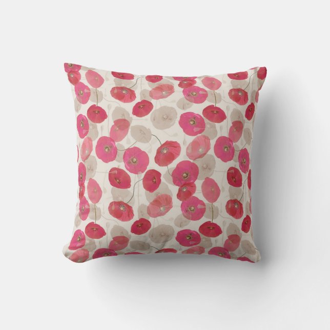 Modern Abstract Floral Pink Poppies Throw Pillow (Front)