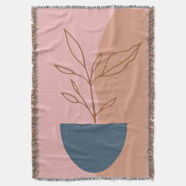Modern Abstract Floral Plant Drawing Artwork Throw Blanket (Front Vertical)