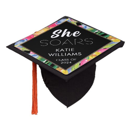 Modern Abstract Floral She SOARS Class of 2024  Graduation Cap Topper