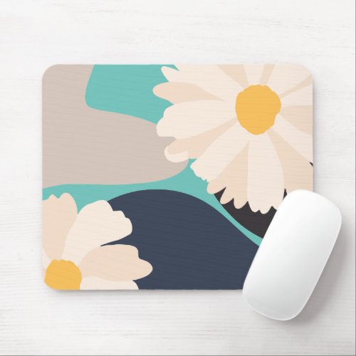 Modern Abstract Floral Teal Mouse Pad