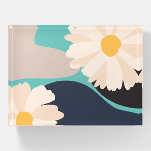 Modern Abstract Floral Teal Paperweight