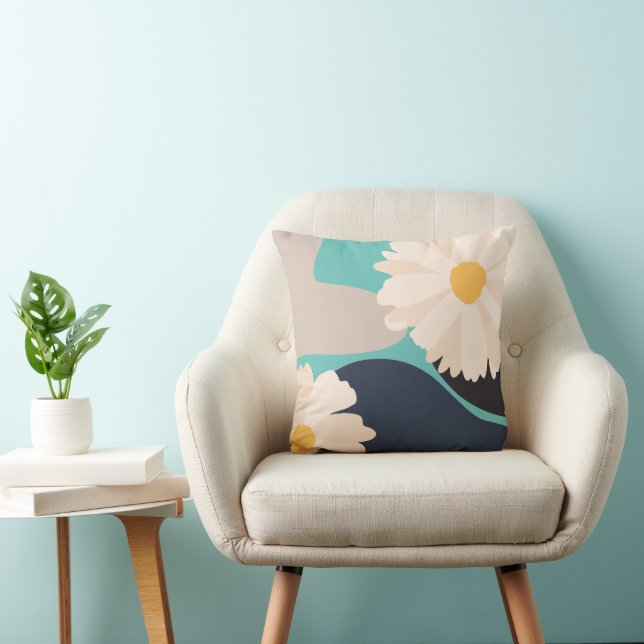 Modern Abstract Floral Teal Throw Pillow (Chair)