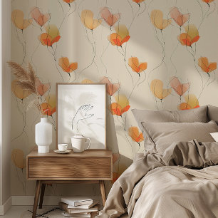 Modern Abstract Floral Wallpaper Cream Orange Wallpaper