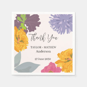 Modern Abstract Floral Wedding Couple Names Napkins