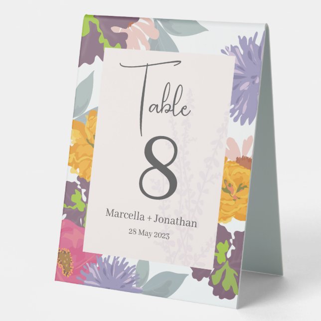 Modern Abstract Floral Wedding Table Number  Tent (Front)