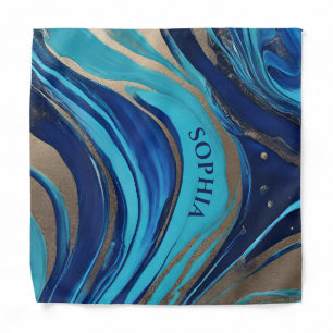 Modern Abstract Flow Art-Blue and Gold- Bandana