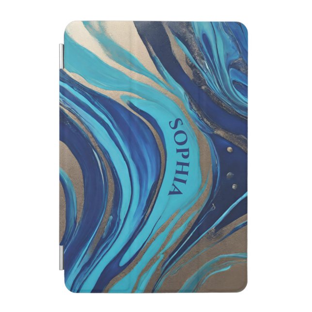 Modern Abstract Flow Art- Blue and Gold- iPad Mini Cover (Front)