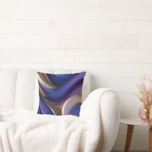 Modern Abstract-Flow Art-Blue Purple and Gold Throw Pillow