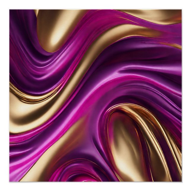 Modern Abstract Flow Art- Purple Pink and Gold- Poster (Front)