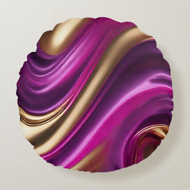 Modern Abstract-Flow Art-Purple Pink and Gold- Round Pillow (Front)