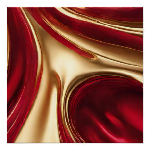 Modern Abstract Flow Art-Red and Gold- Poster