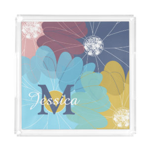 Modern Abstract Flower Art Personalised Acrylic Tray
