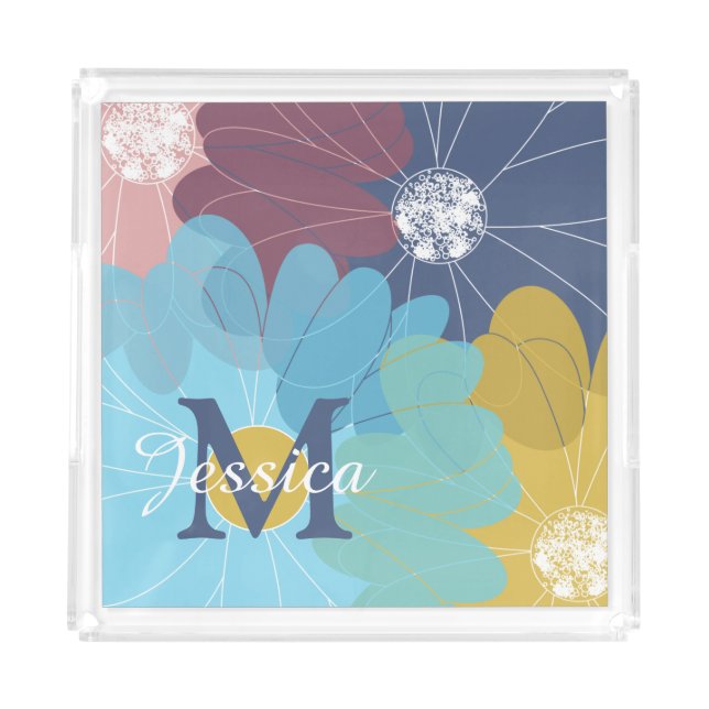 Modern Abstract Flower Art Personalised Acrylic Tray (Front)